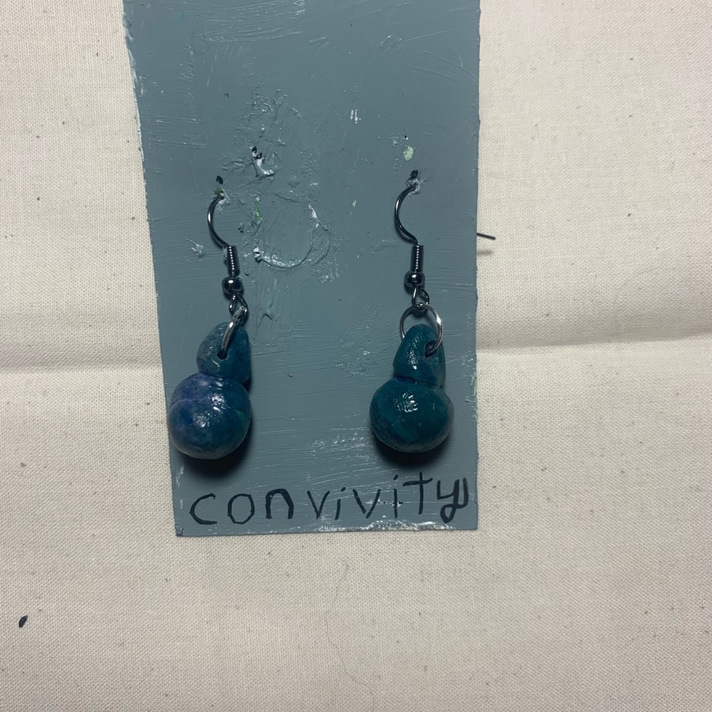 Handmade blue abstract dangling clay earrings